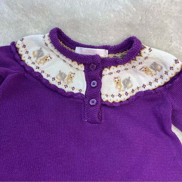JANIE AND JACK 0-3m PURPLE PUPPY DOG SWEATER STYLE DRESS WINTER WHIMSEY cotton - Picture 11 of 16